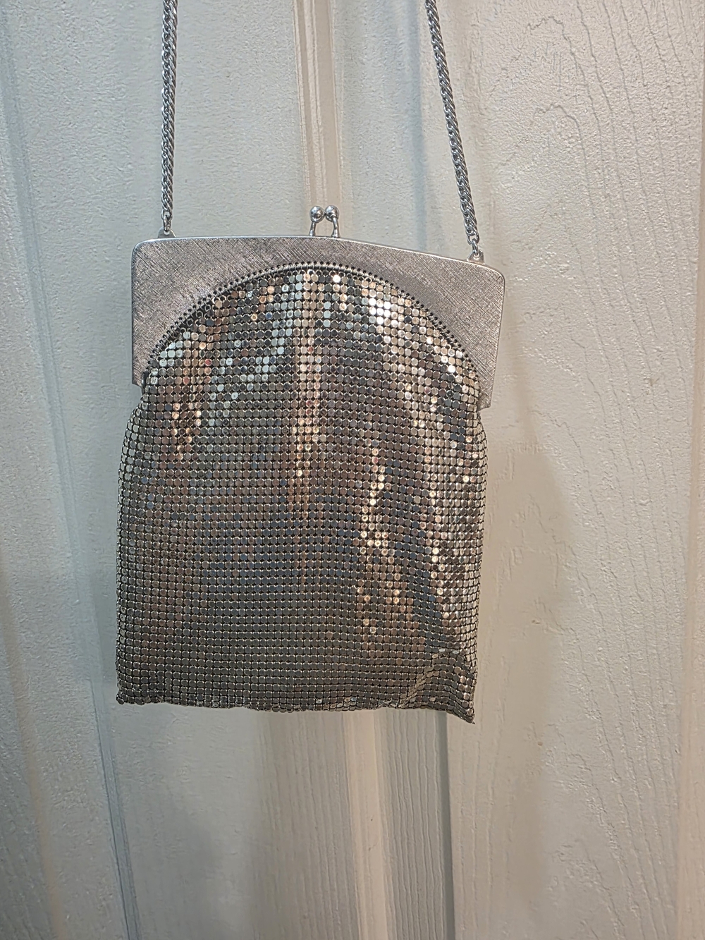 Whiting & David Vintage Silver Mesh Evening Bag with Chain Strap